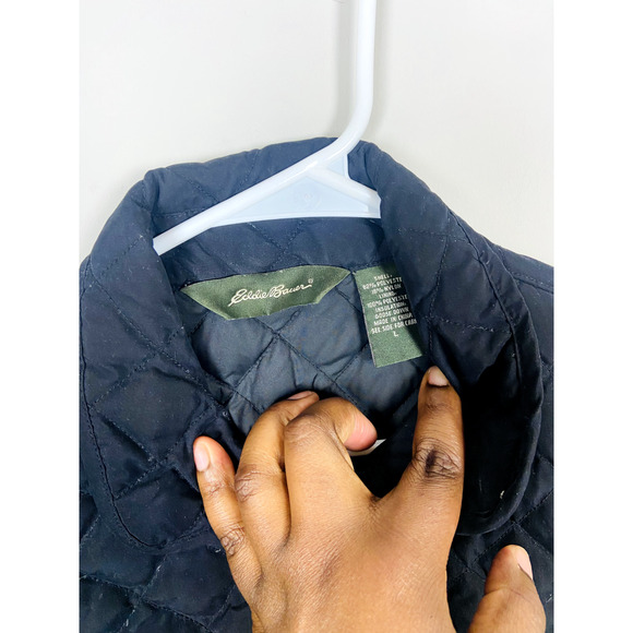 Eddie Bauer Womens Zip Quilted Goose Down Vest Winter Jacket Dark Blue Large - Picture 5 of 10